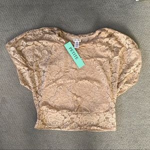 NWOT Brittany Black Lace Round Neck Top Sz PM